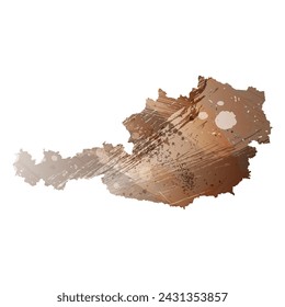 High detailed vector map. Austria. Watercolor Style. Beige and brown color.