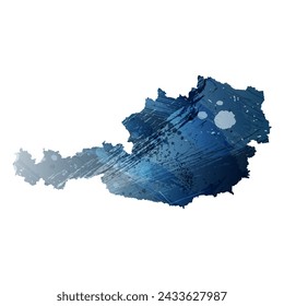 High detailed vector map. Austria. Watercolor style. Deep blue color. Berlin azure.