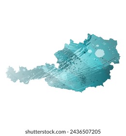 High detailed vector map. Austria. Watercolor style. Turquoise blue color. Blue is a deep color.