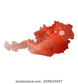 High detailed vector map. Austria. Watercolor style. Bismarck-furioso. Red color.
