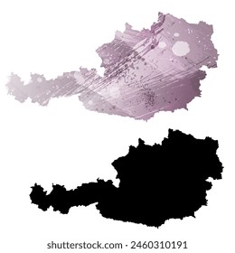 High detailed vector map. Austria. Set of two cards. Watercolor style. Purple color. Black card.