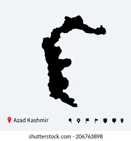 High detailed vector map of Azad Kashmir with navigation pins.