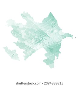 High detailed vector map. Azerbaijan. Watercolor style. Aquamarine color.