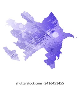 High detailed vector map. Azerbaijan. Watercolor style. Aspid blue color. A violet, delicate, pastel color.