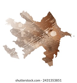 High detailed vector map. Azerbaijan. Watercolor Style. Beige and brown color.