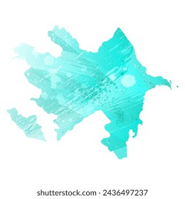 High detailed vector map. Azerbaijan. Watercolor style. Turquoise color. Bright blue color.