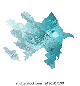 Mapa vectorial detallado. Azerbaiyán. Estilo acuarela. Color azul turquesa. El azul es un color profundo.