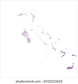 Mapa vectorial detallado alto. Bahamas. Estilo acuarela. Color púrpura anémico.