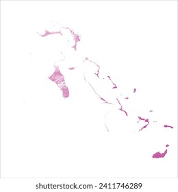 High detailed vector map. Bahamas. Watercolor style. Amaranth light cherry pink color.