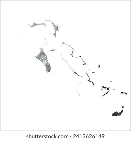 Mapa vectorial detallado alto. Bahamas. Estilo acuarela. Gris antracita. Gris oscuro. Color negro.