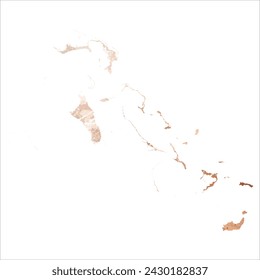 Mapa vectorial detallado. Bahamas. Estilo acuarela. Beige y rojo. Color marrón.
