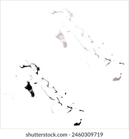 High detailed vector map. Bahamas. Set of two cards. Watercolor style. Purple color. Black card.
