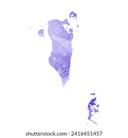 Mapa vectorial detallado alto. Bahréin. Estilo acuarela. Color azul aspido. Un color violeta, delicado y pastel.