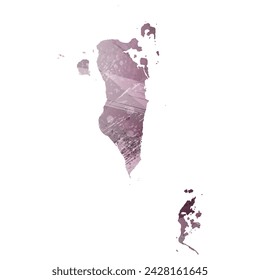 Mapa vectorial detallado. Bahréin Estilo acuarela. Color de berenjena. Color púrpura pastel.