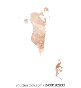 Mapa vectorial detallado. Bahréin Estilo acuarela. Beige y rojo. Color marrón.
