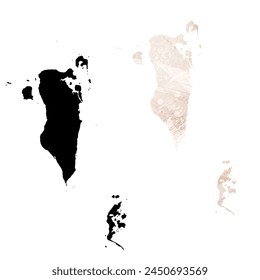 High detailed vector map. Bahrain. Set of two cards. Watercolor style. Brown beige color. Black card.