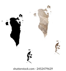 High detailed vector map. Bahrain. Set of two cards. Watercolor style. Brown color. Black card.