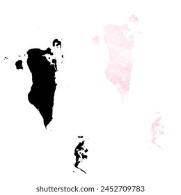 High detailed vector map. Bahrain. Set of two cards. Watercolor style. Pink color. Black card.