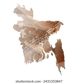 High detailed vector map. Bangladesh. Watercolor Style. Beige and brown color.