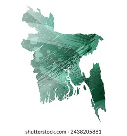 Mapa vectorial detallado. Bangladesh. Estilo acuarela. Color verde turquesa.