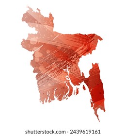 High detailed vector map. Bangladesh. Watercolor style. Bismarck-furioso. Red color.
