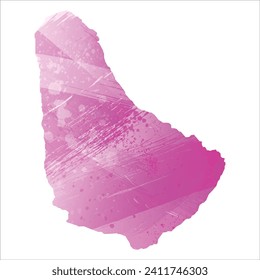 High detailed vector map. Barbados. Watercolor style. Amaranth light cherry pink color.