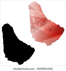 High detailed vector map. Barbados. Set of two cards. Watercolor style. Red color. Black card.