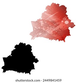 High detailed vector map. Belarus. Set of two cards. Watercolor style. Red color. Black card.