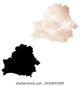 High detailed vector map. Belarus. Set of two cards. Watercolor style. Brown beige color. Black card.