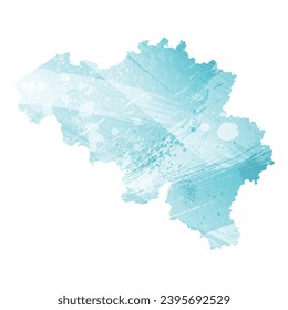 Mapa vectorial detallado alto. Bélgica. Estilo acuarela. Color azul acuamarino.