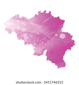 Mapa vectorial detallado alto. Bélgica. Estilo acuarela. Color rosa amaranto claro cerezo.