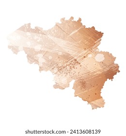 High detailed vector map. Belgium. Watercolor style. Antique brass. Light brown. Gold color.