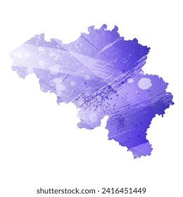 High detailed vector map. Belgium. Watercolor style. Aspid blue color. A violet, delicate, pastel color.