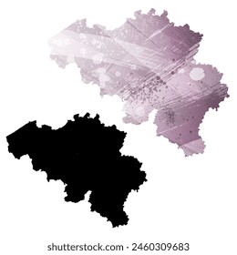 High detailed vector map. Belgium. Set of two cards. Watercolor style. Purple color. Black card.