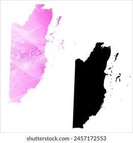 High detailed vector map. Belize. Set of two cards. Watercolor style. Pink color. Black card.