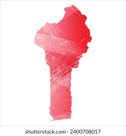 High detailed vector map. Benin. Watercolor Style. Alizarin red color.