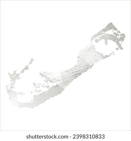 Mapa vectorial detallado alto. Bermudas. Estilo acuarela. Color gris.