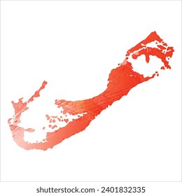 High detailed vector map. Bermuda. Watercolor style. Scarlet bright red color.