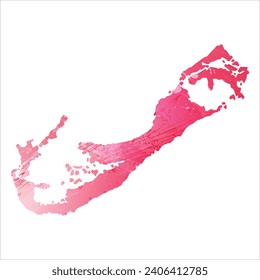 High detailed vector map. Bermuda. Watercolor style. Amaranth red color.