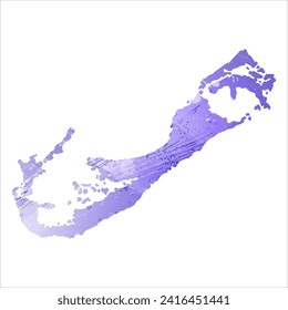 Mapa vectorial detallado alto. Bermudas. Estilo acuarela. Color azul aspido. Un color violeta, delicado y pastel.