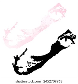Mapa de Vector detallado. Bermudas. Juego de dos cartas. Estilo acuarela. Color rosa. Tarjeta negra.