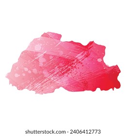 High detailed vector map. Bhutan. Watercolor style. Amaranth red color.