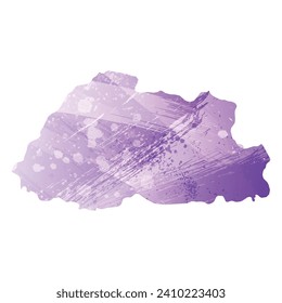 High detailed vector map. Bhutan. Watercolor style. Amethyst purple color.