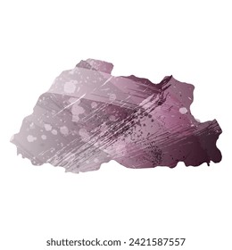 High detailed vector map. Bhutan. Watercolor style. Eggplant color. Pastel purple color.