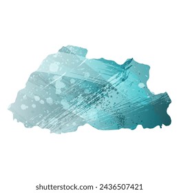 High detailed vector map. Bhutan. Watercolor style. Turquoise blue color. Blue is a deep color.