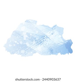 High detailed vector map. Bhutan. Watercolor style. Pale cornflower. Blue color.