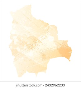 High detailed vector map. Bolivia. Watercolor style. Yellow color.