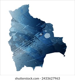 High detailed vector map. Bolivia. Watercolor style. Deep blue color. Berlin azure.