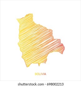 high detailed vector Map of Bolivia map Line Orange and red.