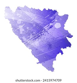 High detailed vector map. Bosnia and Herzegovina. Watercolor style. Aspid blue color. A violet, delicate, pastel color.
